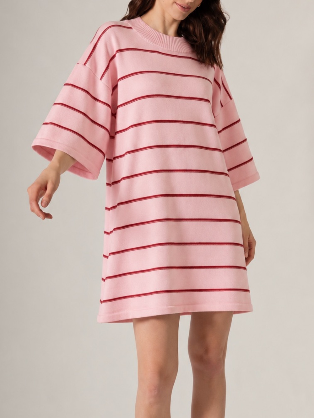 P Cill Pink & Red Striped Oversized Knit Mini Dress Size S